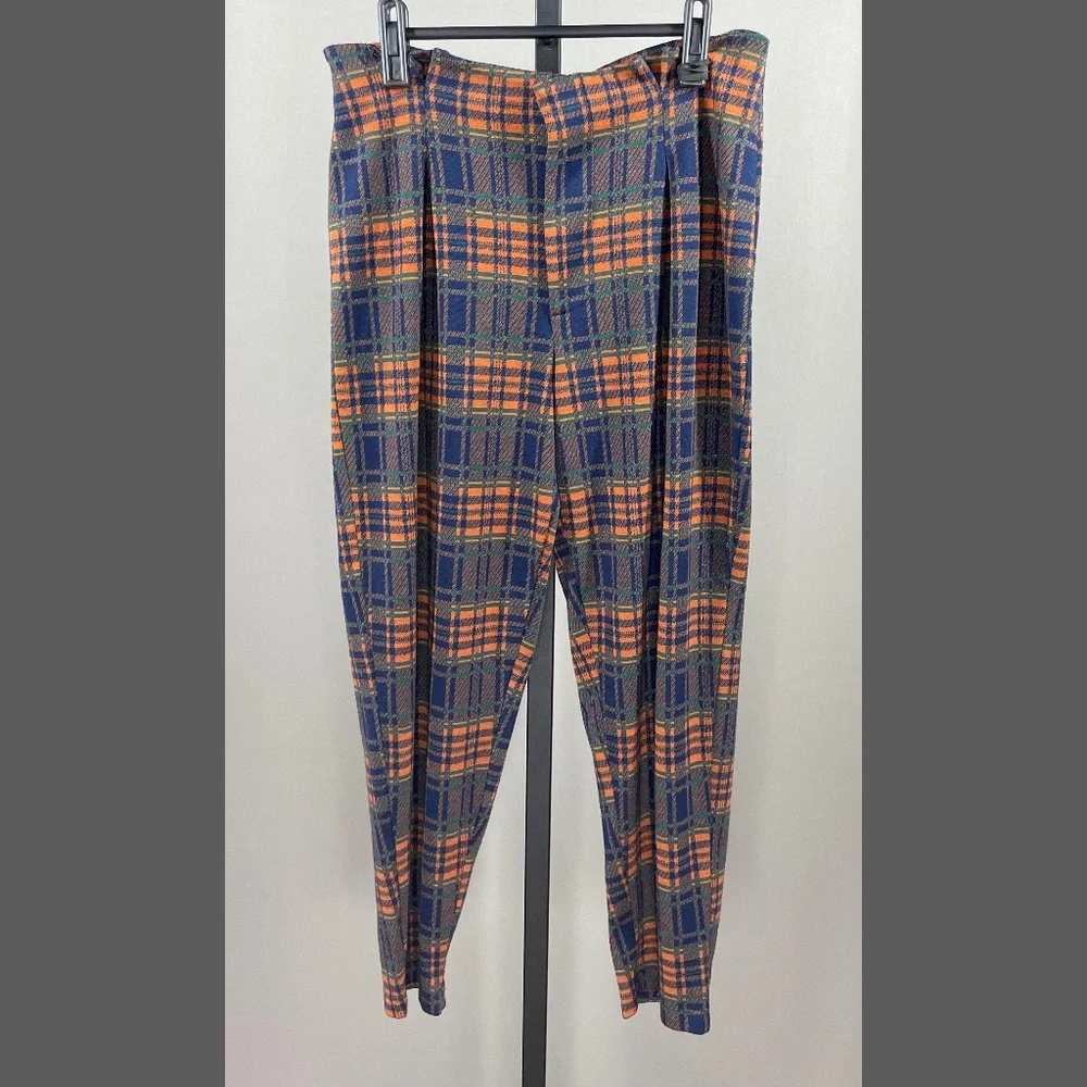 Free People Pants Womens Small orange blue plaid trouser boho indie casual